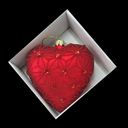 Red Glass Heart Glittered and Jeweled Ornament C9894 Kurt Adler