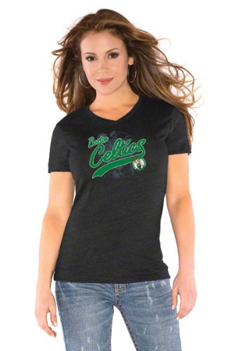 Boston Celtics Women's Black Flip The Script Tri-Blend V-Neck T-Shirt - Touch By Alyssa Milano