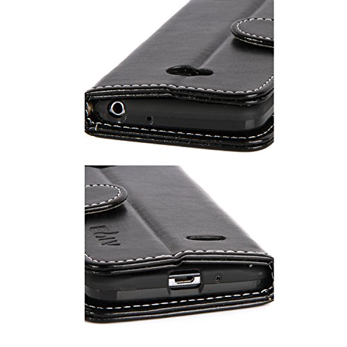 LG Optimus L70 Case, E LV LG Optimus L70 Case Deluxe PU Leather Flip Wallet Case Cover for LG Optimus L70 with 1 Black Stylus - Classic Black