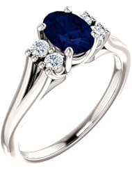 10K White Gold 7.00x5.00mm Oval Cut Sapphire and Diamond Ring -- LIFETIME WARRANTY