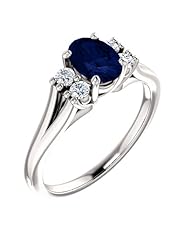 10K White Gold 7.00x5.00mm Oval Cut Chatham Created Sapphire and Diamond Ring -- LIFETIME WARRANTY