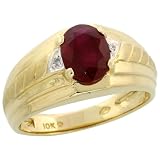 10k Gold Brushed Center Mens Stone Ring, w  2.25 Total Carat Oval Cut (9x7mm) Ruby Stone and...