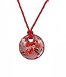 Necklace - N429 - Round Murano Style Glass ~ Red with Silver Feathery Swirls hung on Triple Strand Twisted Red Satin / Silk Cord + 2" Extension Chain