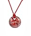 Necklace - N429 - Round Murano Style Glass ~ Red with Silver Feathery Swirls hung on Triple Strand Twisted Red Satin / Silk Cord + 2" Extension Chain