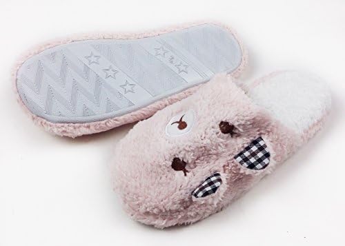 Niceshoes Girls' Cute Winter Plush Sherling Slippers (5.5-6(B)M, pink earbear)