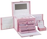 Pink Leather Jewelry Box Organizer w/ Travel Case