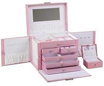 Pink Leather Jewelry Box Organizer w/ Travel Case