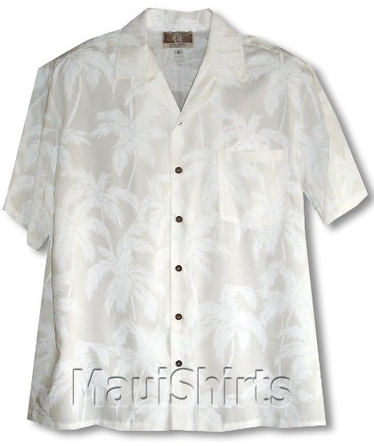 Palm Trees Men's Hawaiian Aloha Rayon Shirt in Wedding White