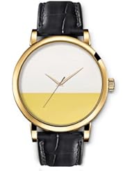 SPRAWL Aanalog Fashion Series Gold Ladies Watches of Genuine Black Leather Strap,Unique Wrist Watch for Women Girls Designed with White and beige