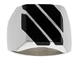 Gent's Sterling Silver Triple Diagonal Black Obsidian Ring
