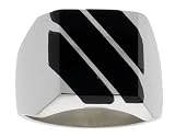 Gent's Sterling Silver Triple Diagonal Black Obsidian Ring