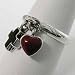 Sterling Silver Heart and Cross Charm Genuine Onyx and Simulated Coral Ring