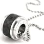 Amour Love Stainless Steel Checker Design Barrel Black Pendant Necklace