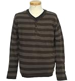 LOUIS CHAVLON ２枚組 ボーダー ニット ロンＴ メンズ 長袖 Vネック Tシャツ セーター アンサンブル (BROWN)