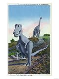Rapid City, South Dakota, Dinosaur Park View of T-Rex, Brontosaurus Statues Giclee Poster Print, 18x24