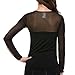 Seamless Sheer Long Sleeve Mesh Sweetheart Neckline Blouse Top Shirt (Black)