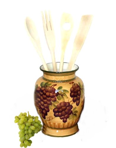 KITCHEN UTENSIL HOLDER WITH TOOLS GRAPE TUSCANY DECOR
