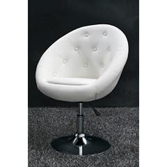 AMSTYLE Couture Leder wei� Club Lounge-Sessel mit Zierkn�pfen Gesteppt Drehsessel