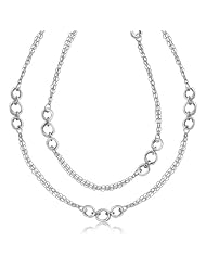 Sterling Silver Multi Strand Twist Station Long Necklace with Rhodium Plating
