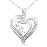 10k White Gold MOM Heart Diamond Pendant (0.05 cttw, I-J Color, I2-I3 Clarity), 18