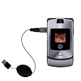 Retractable USB Cable for the Motorola RAZR V3i with Power Hot Sync and Charge capabilities - Gomadic Brand w/ TipExchange Technology
