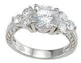 Vintage Style Sterling Silver CZ Cubic Zirconia Engagement Anniversary Ring