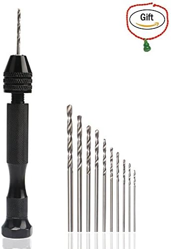Baigeda DIY Precision Pin Vises Bit Set Model Mini Manual Woodworking Alloy Hand Drill Chuck Micro Twist Drill Bits Rotary Tools Set of 11 Black