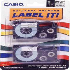 Casio XR-9WE2S 9mm Labeling Tape (Black on White) 2-Pack