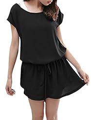 Chiffon Elasticized   Waistline Dolman Short Sleeves Scoop Neck Mini Dress 