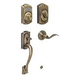 Schlage FE365 V CAM 609 ACC Camelot Keypad Deadbolt with Camelot Outer Grip and Accent Lever Interior, Antique Brass