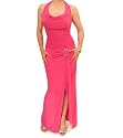 Blue Banana Pink Cowl Neck Long Evening Dress