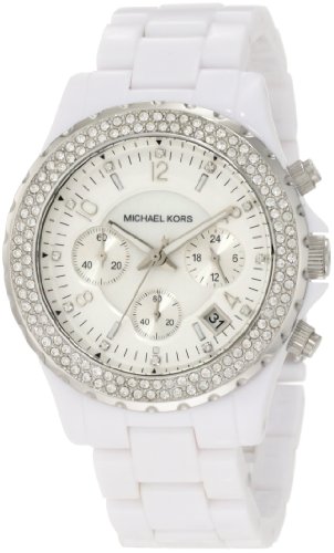 Women's White Ceramic Link Bracelet Quartz Chronograph Crystal