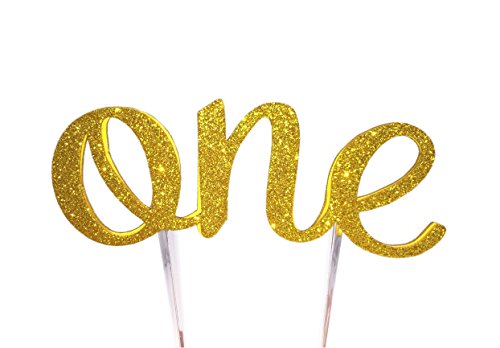 Handmade 1st First Birthday Cake Topper Decoration - Double Sided Gold Glitter Stock