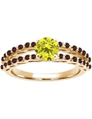 1.12 Ct Round Canary Diamond Red Garnet 14K Yellow Gold Ring