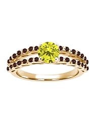 1.12 Ct Round Canary Diamond Red Garnet 18K Yellow Gold Ring