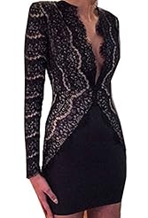 Lace Checkered Print Long Sleeves Spring Summer Winter Polyester/Spandex Bodycon Dress/Mini Dress 