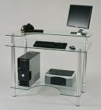 Clear Glass Compact Modern Computer Desk with Countoured Shelf
