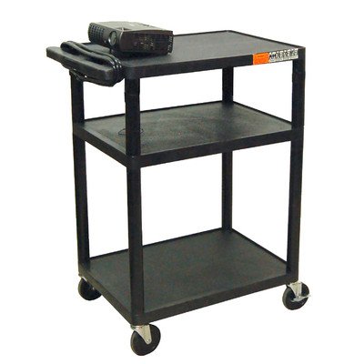 Luxor Black Mobile Plastic 3 Shelf AV Presentation Cart
