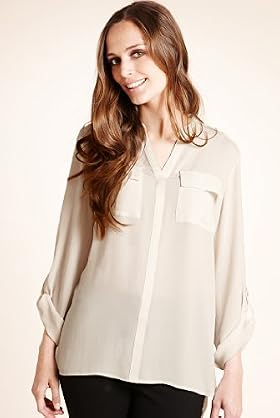Long Sleeve Twin Pockets Epaulettes Blouse