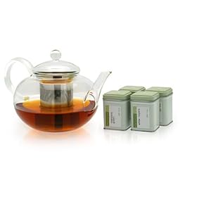 Adagio Teas Glass Teapot With Infuser & Four Teas, 1.5 Ounce Boxes