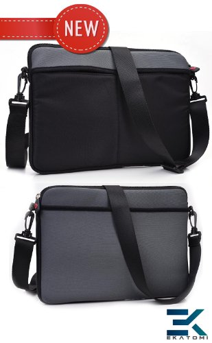 9" Universal Tablet Messenger Bag fits Motorola DROID XYBOARD 8.2 Case Sleeve - BLACK & GREY. Bonus Ekatomi Screen Cleaner