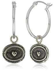 Pyrrha "talisman" Sterling Silver Mini Heart Print Snap Hoop Earrings