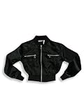 Private Label - Girls Satin Zip Front Jacket, Black Black Shorter Crop Length