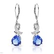 Earrings With 4.40ctw Precious Stones - Genuine Clean Diamonds and Tanzanites Beautifully Crafted in 14K White Gold Length 35mm