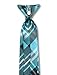 Vesuvio Napoli Boy's CLIP-ON NeckTie BLACK TURQUOISE WHITE PLAID Youth Neck Tie