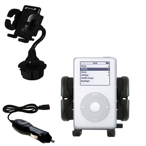 Apple iPod Photo (60GB) Auto Cup Holder with Car Charger - Uses Gomadic TipExchange