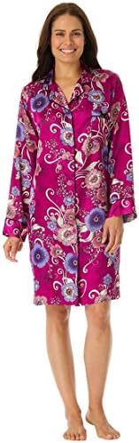 Amoureuse Women's Plus Size Satin Button Front Sleepshirt