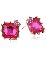 Betsey Johnson "Iconic Baguette" Square Fuchsia Gem Stud Earrings