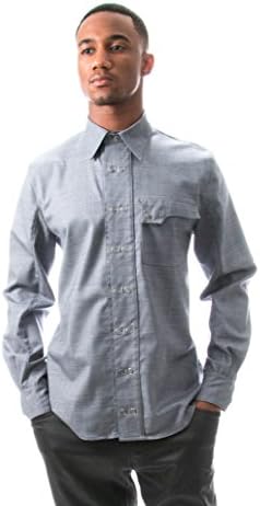 Eyanatia Men's Chambray Double Breasted Dual Snapper Shirt (Medium)