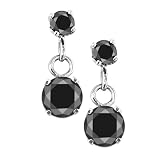 14k White Gold 2-Stone Black Diamond Drop Dangle Earrings (1/2 cttw)